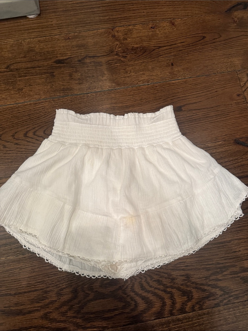 Aeropostale White Smocked Waist Lace-Trim Shorts